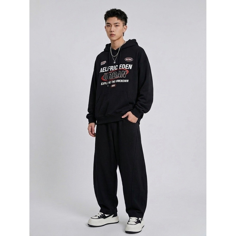 Aelfric Eden Mens Black Wide Leg Sweatpants Oversized Streetwear Joggers Size M